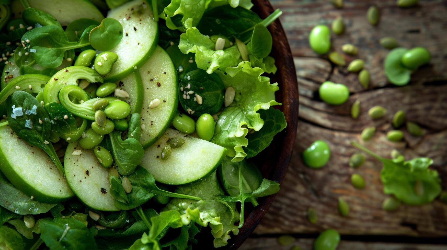 Vibrant Vegan Green Salad with Green Apple and Edamame photo