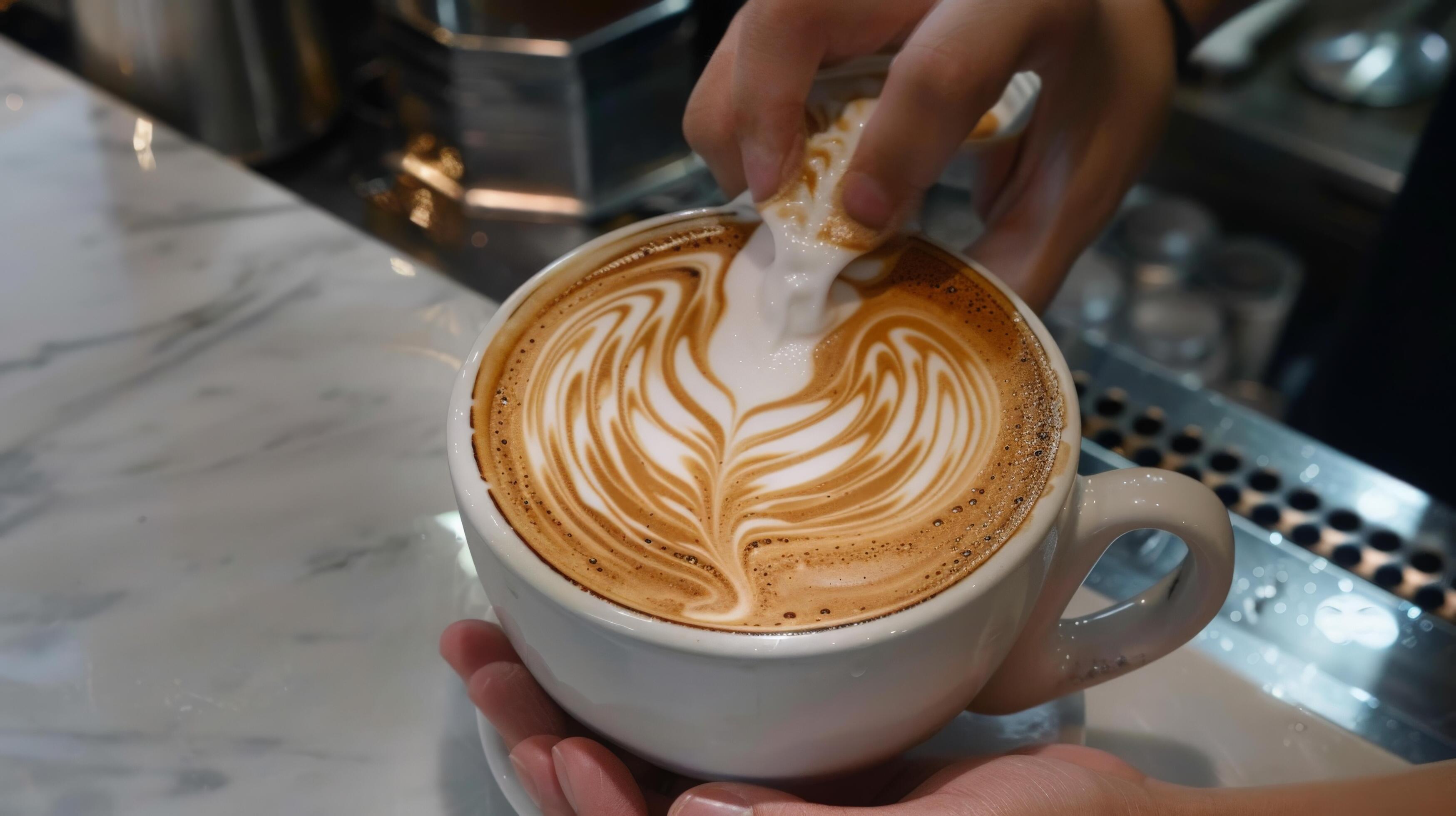 Barista's Latte with Classic Rosetta Foam Art 46471842 Stock Photo at