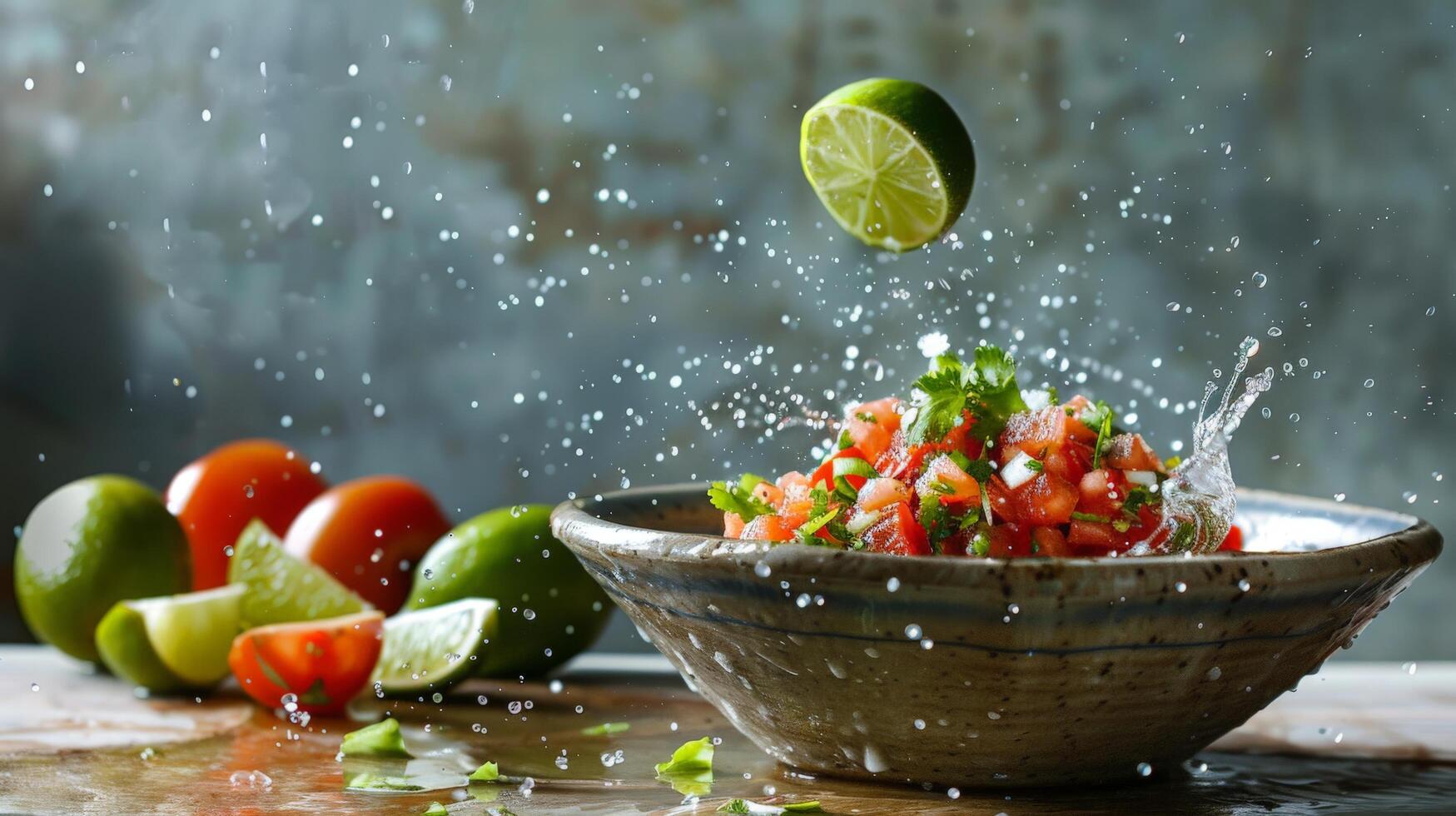 Dynamic Lime Squeeze Splashing into Salsa photo