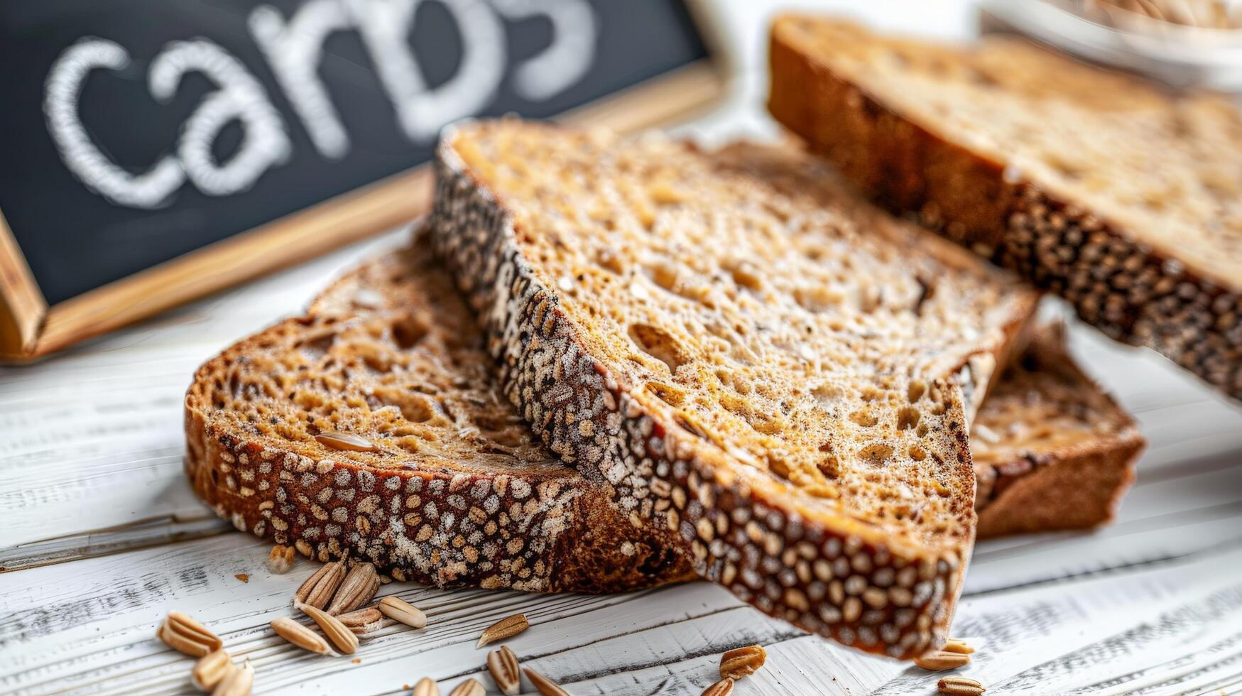 Whole Grain Bread Slices on White Table - Rich in Complex Carbs photo