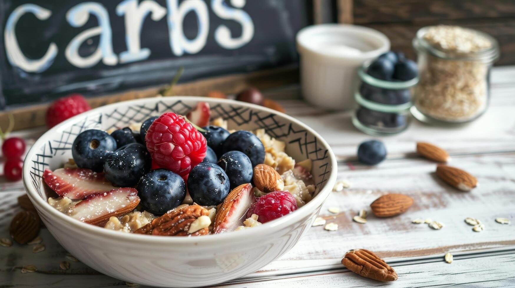 Cozy Bowl of Oatmeal with Fresh Berries and Nuts photo