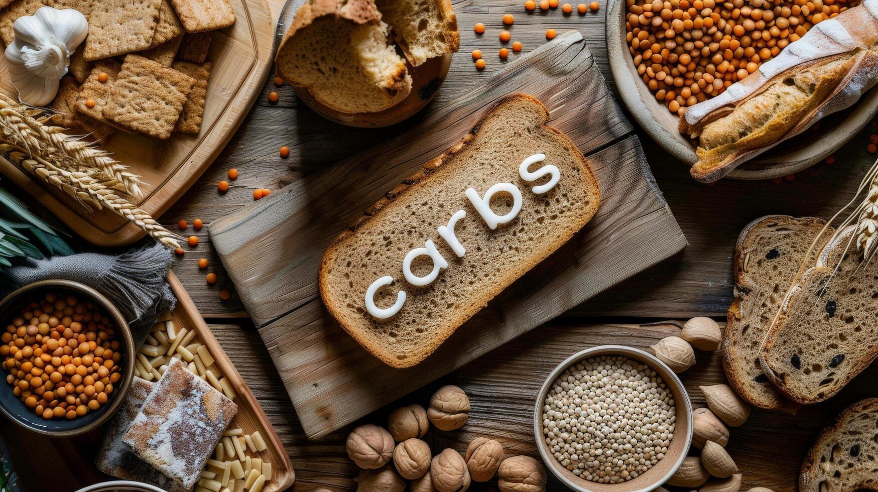 High-Carb Foods on Wooden Table photo