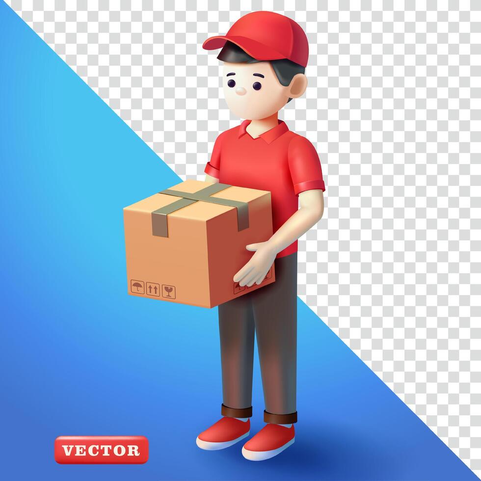 Man delivering parcel boxes, 3d. Suitable for business and element design vector