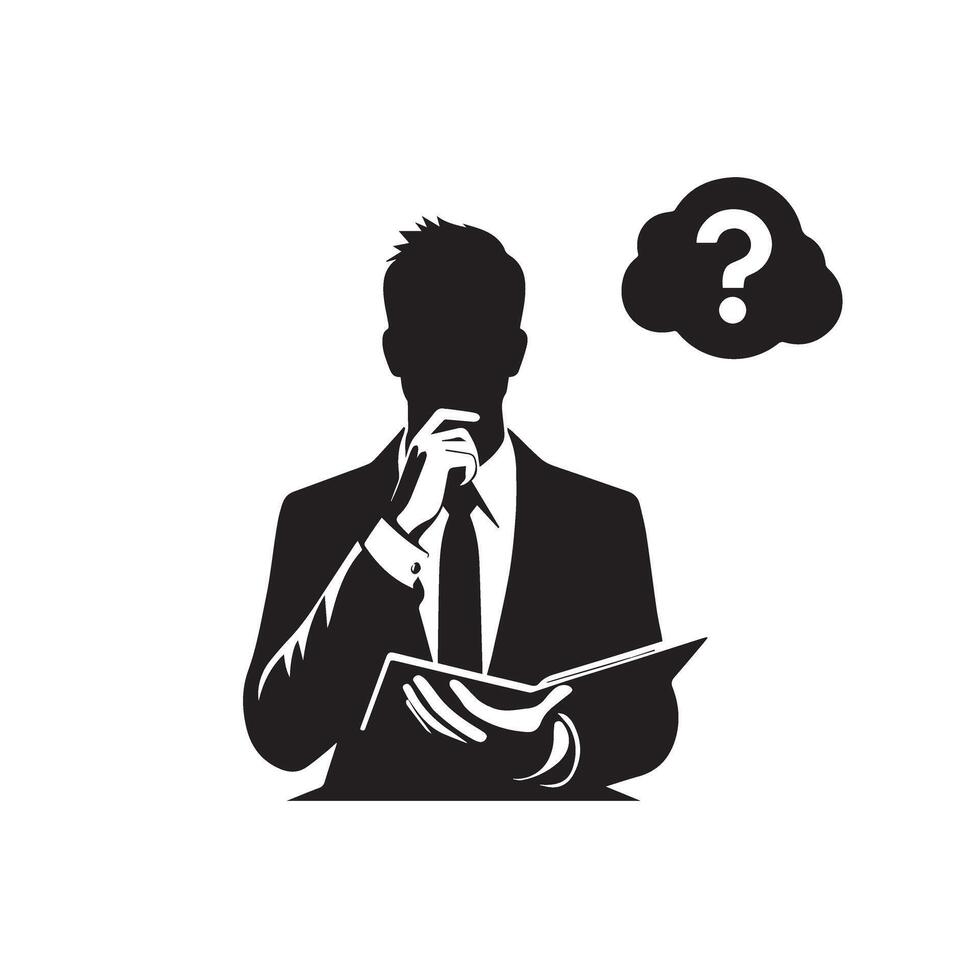 Businessman thinking silhouette. Silhouette of a young businessman thinking. Businessman thinking logo, Businessman thinking logo. vector