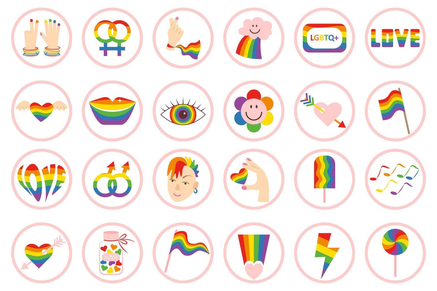Set of icons with lgbtq community symbols in flat style. Sexual orientation concept symbols. vector