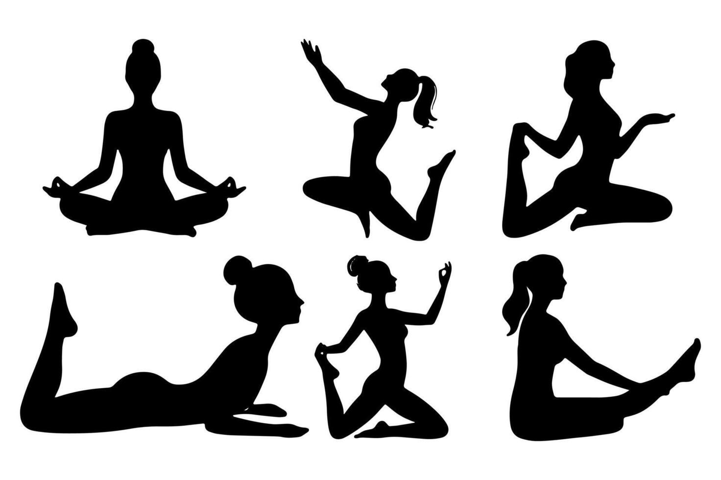 Set of yoga silhouette different poses vector