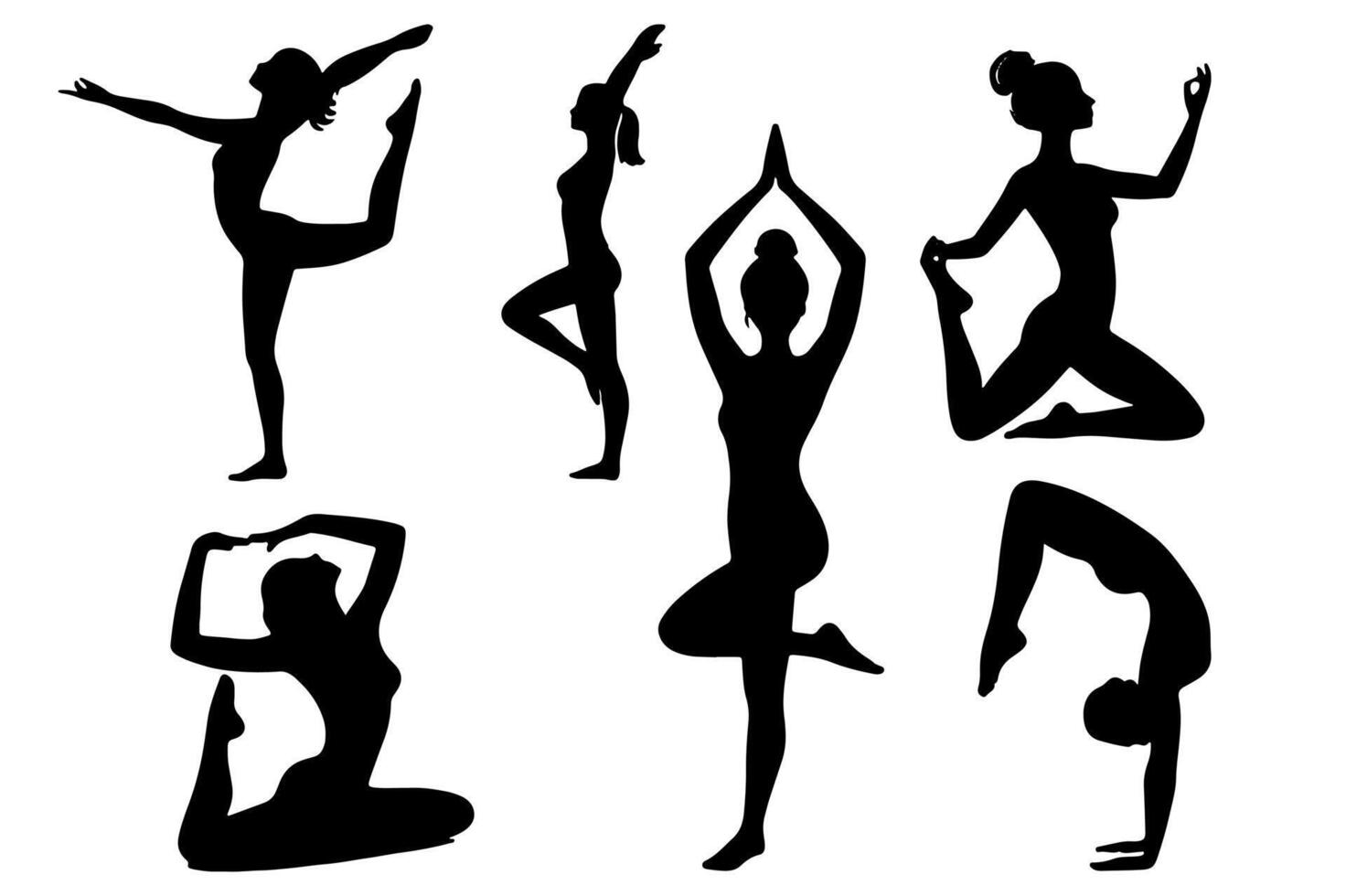 Set of yoga silhouette different poses vector