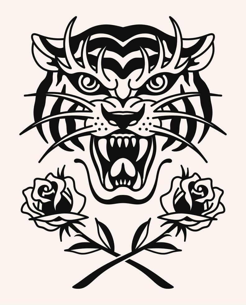 Tiger and rose illustration vector