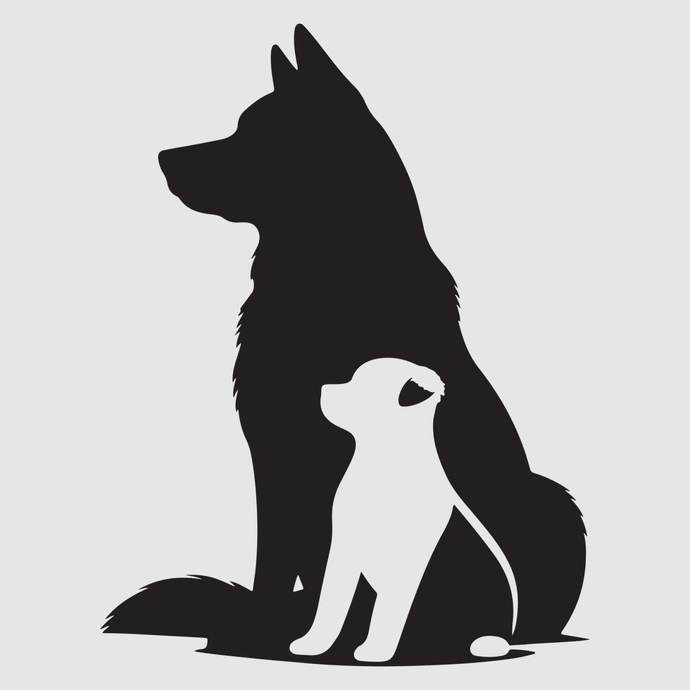 Silhouette of a dog with a minimalist design and white background vector