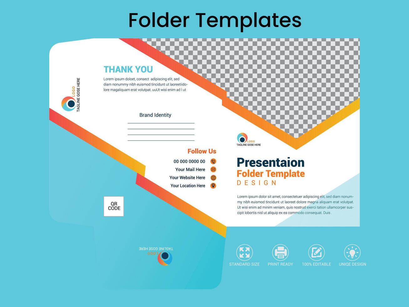 Presentation folder template design,for corporate office with blue and black colourful folder design. vector