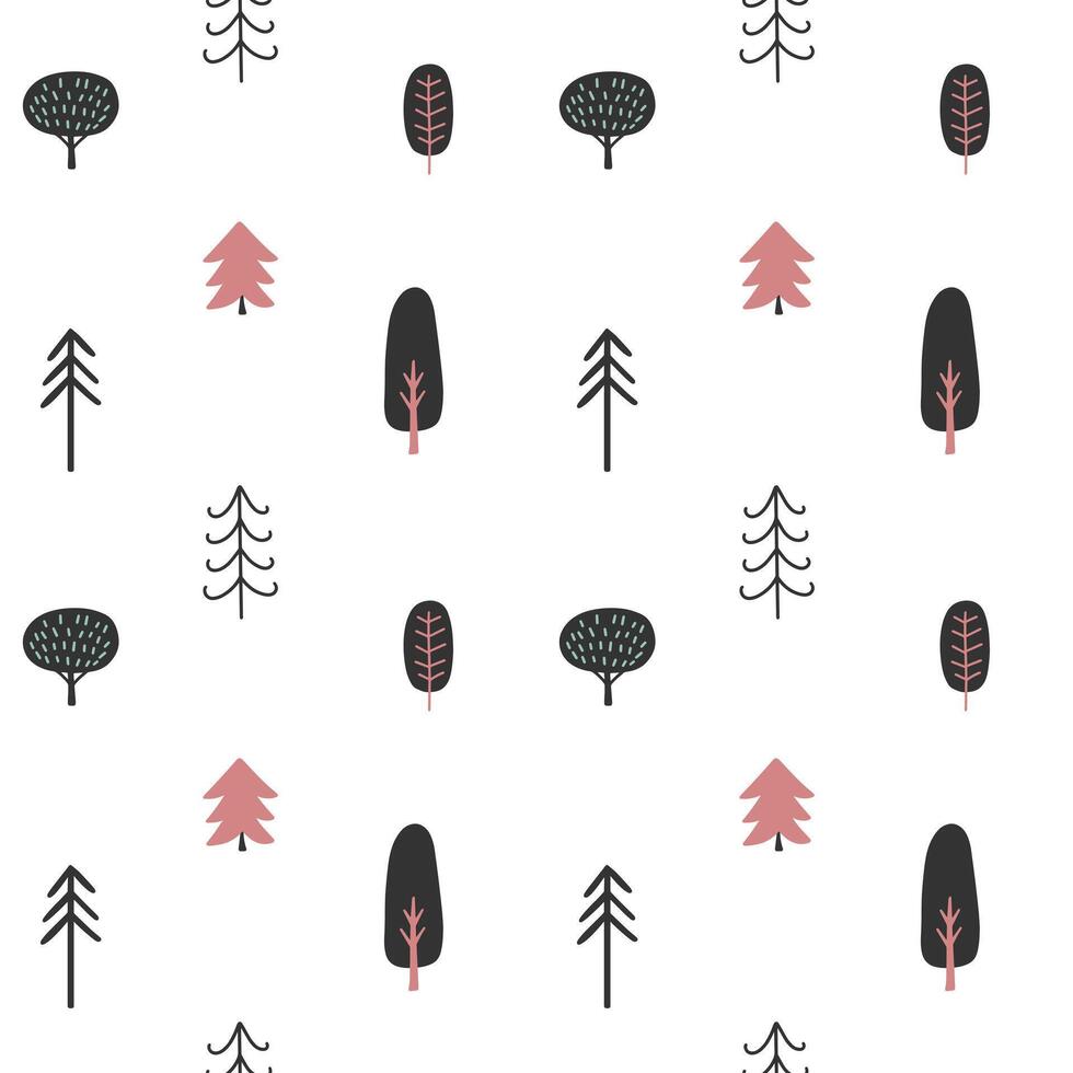 Seamless pattern with simple abstract trees. Monochrome scandinavian backgrounds vector