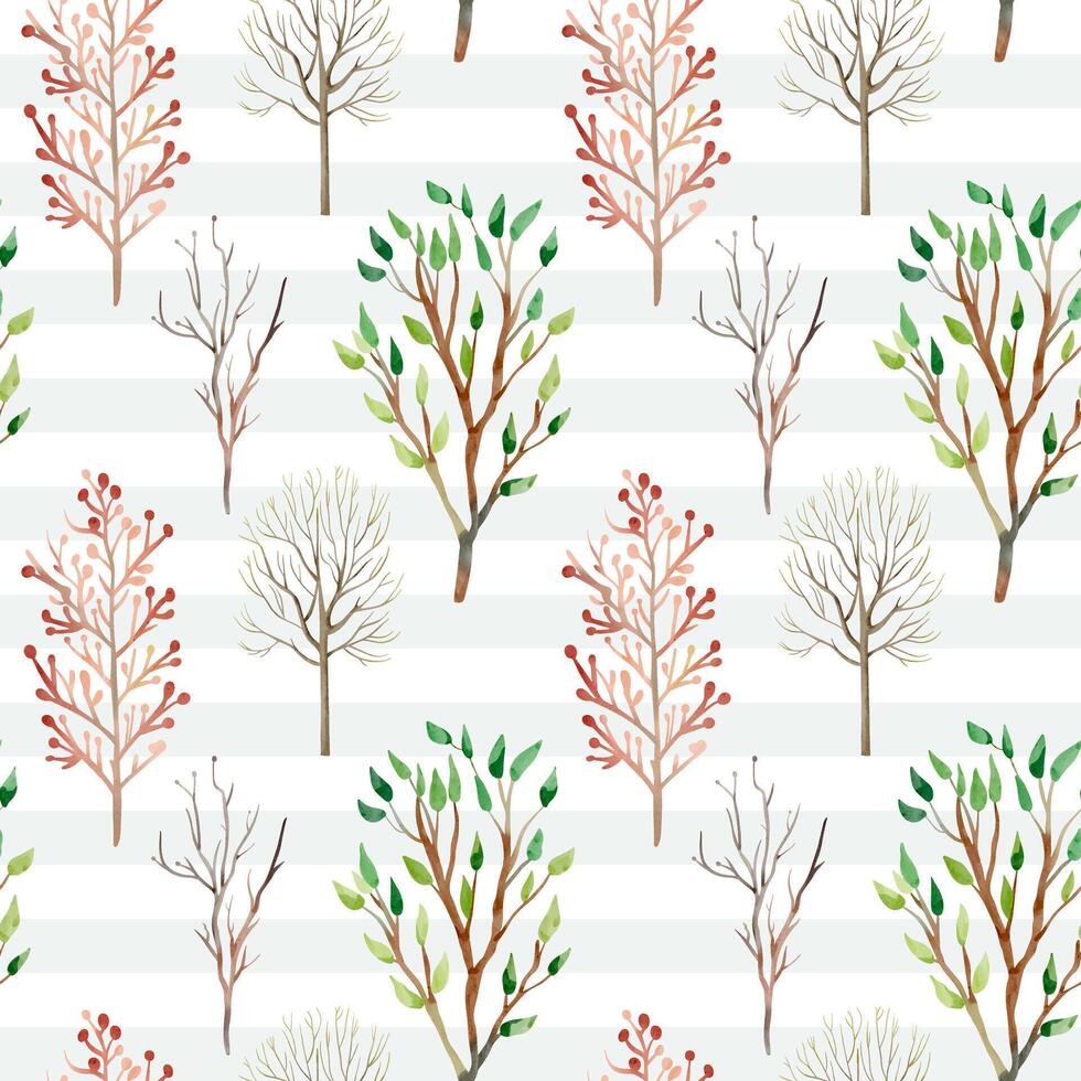 Woodland backgrounds. Seamless pattern with watercolor trees. Creative floral texture. vector