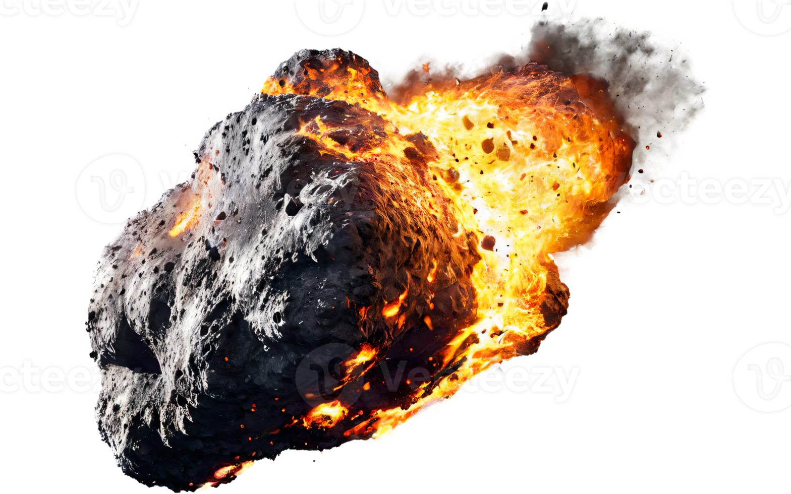 burning meteorites, asteroids on isolated background png
