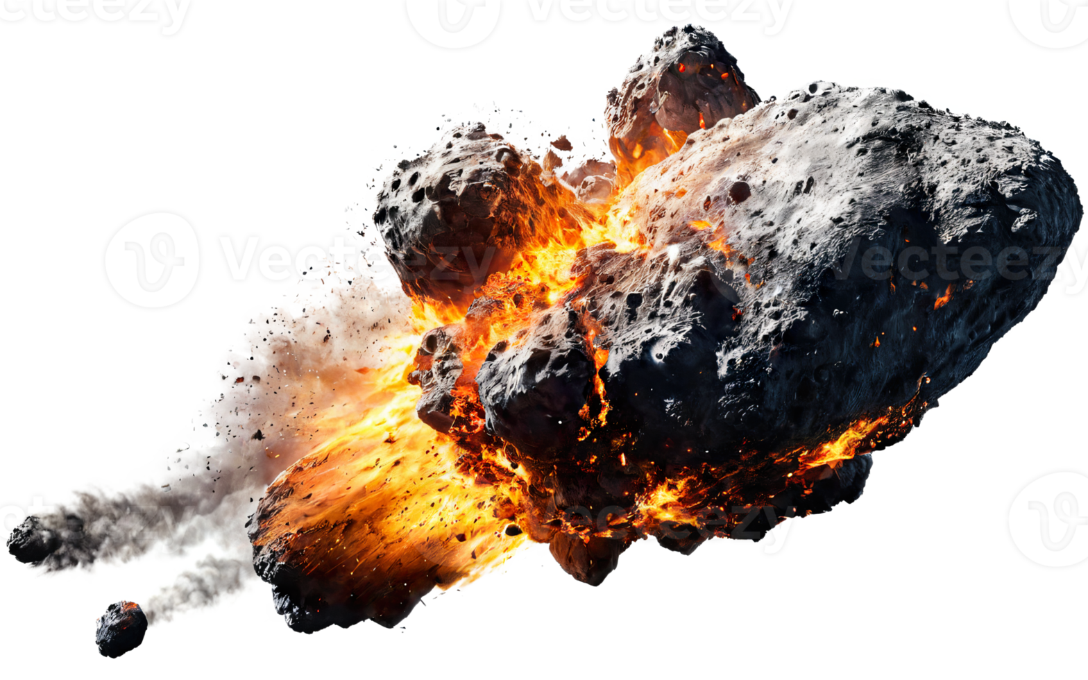 burning meteorites, asteroids on isolated background png