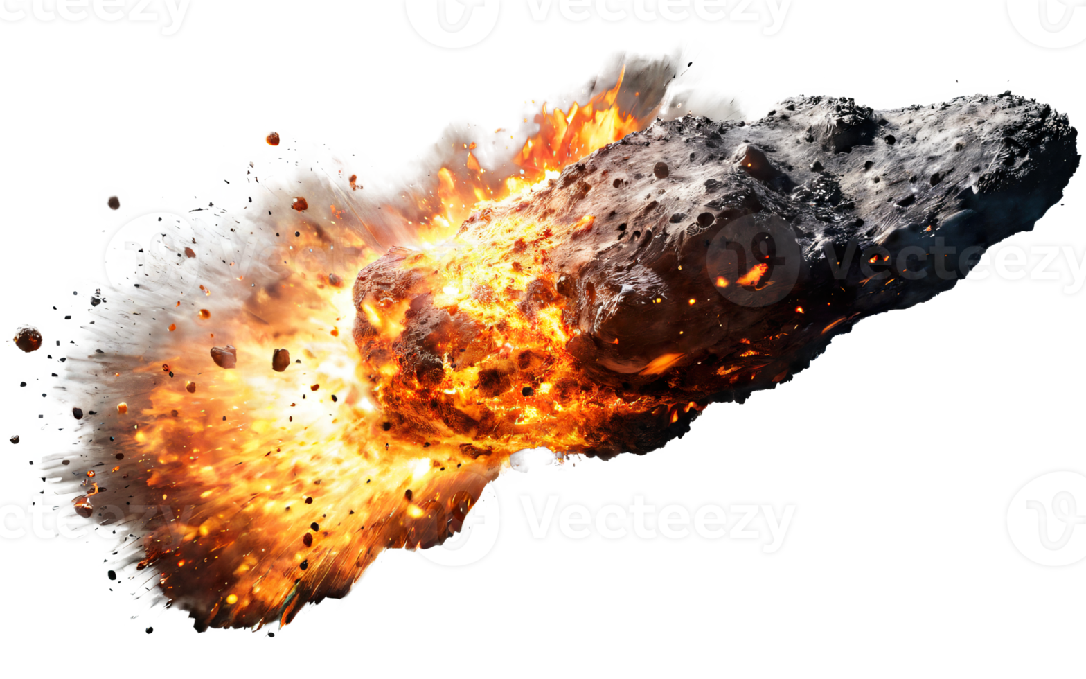 burning meteorites, asteroids on isolated background png