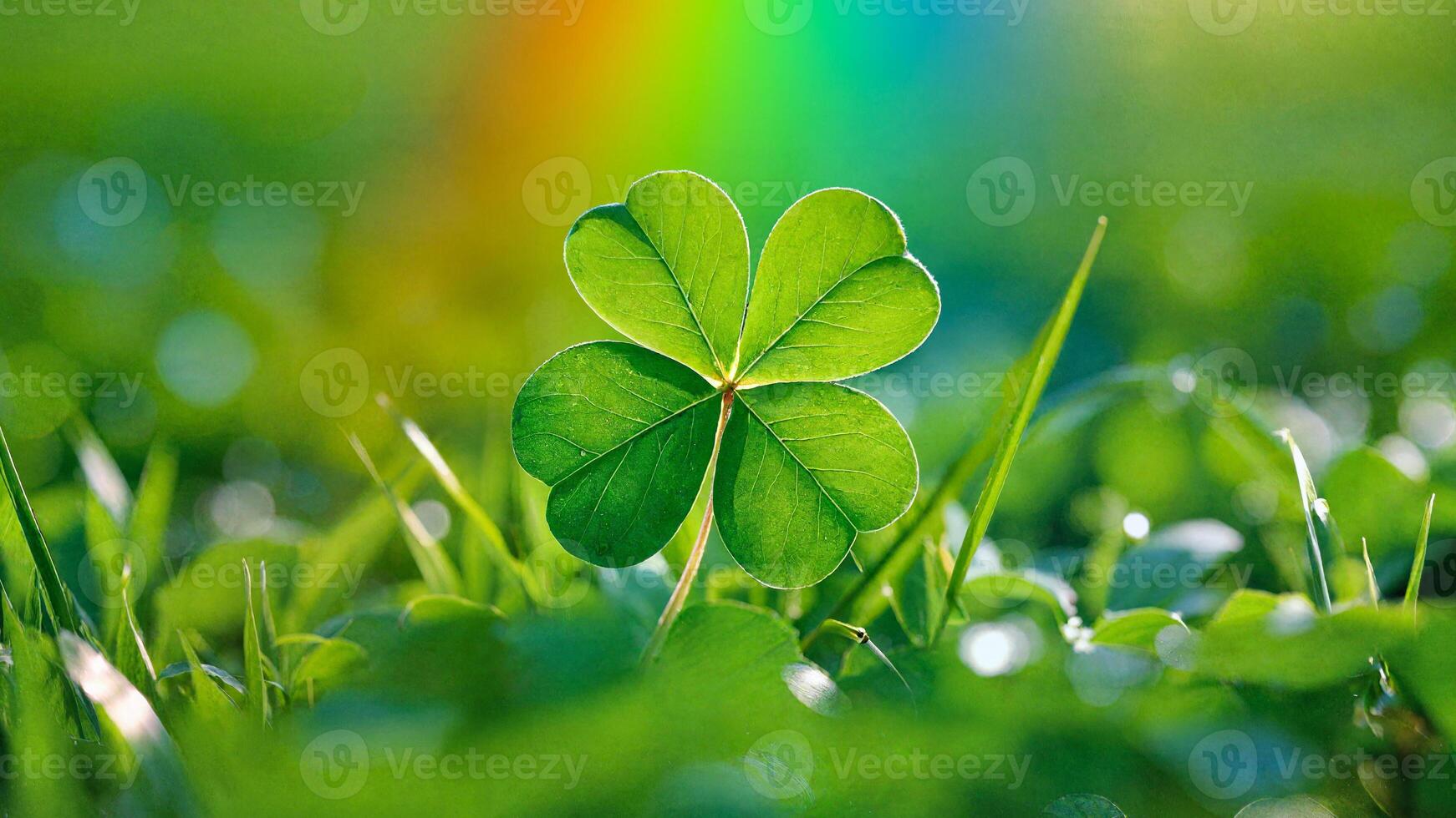 st patrick's day, shamrock close up against rainbow light background photo