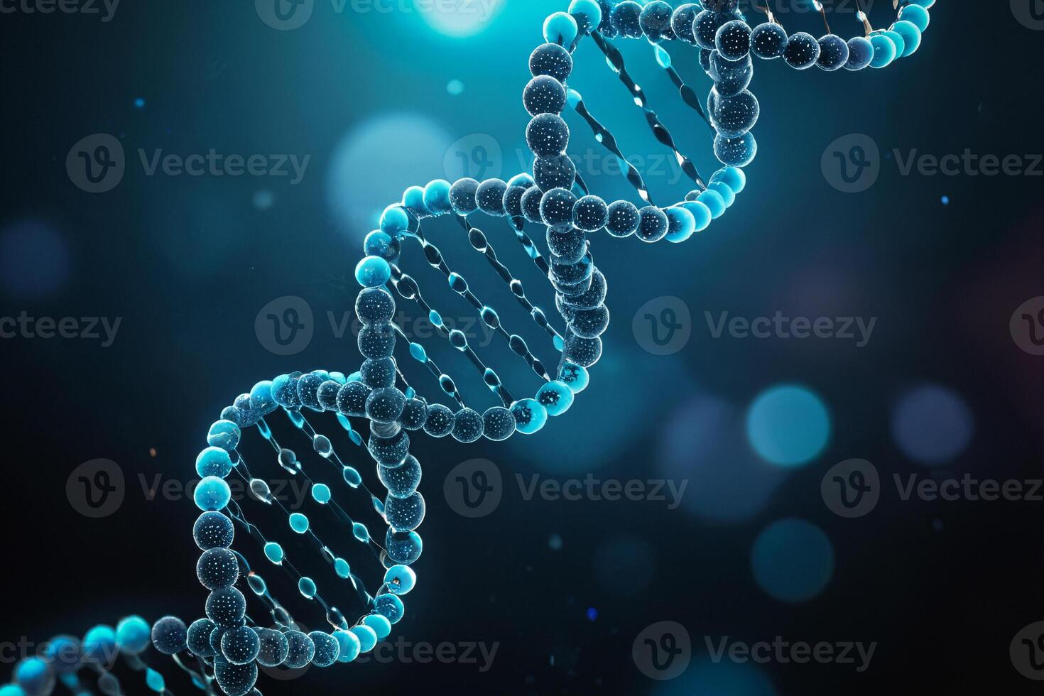 dna spiral molecule structure closeup on bokeh background photo