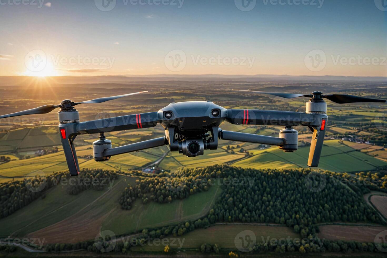 drone quadcopter close-up against the backdrop of a summer landscape photo
