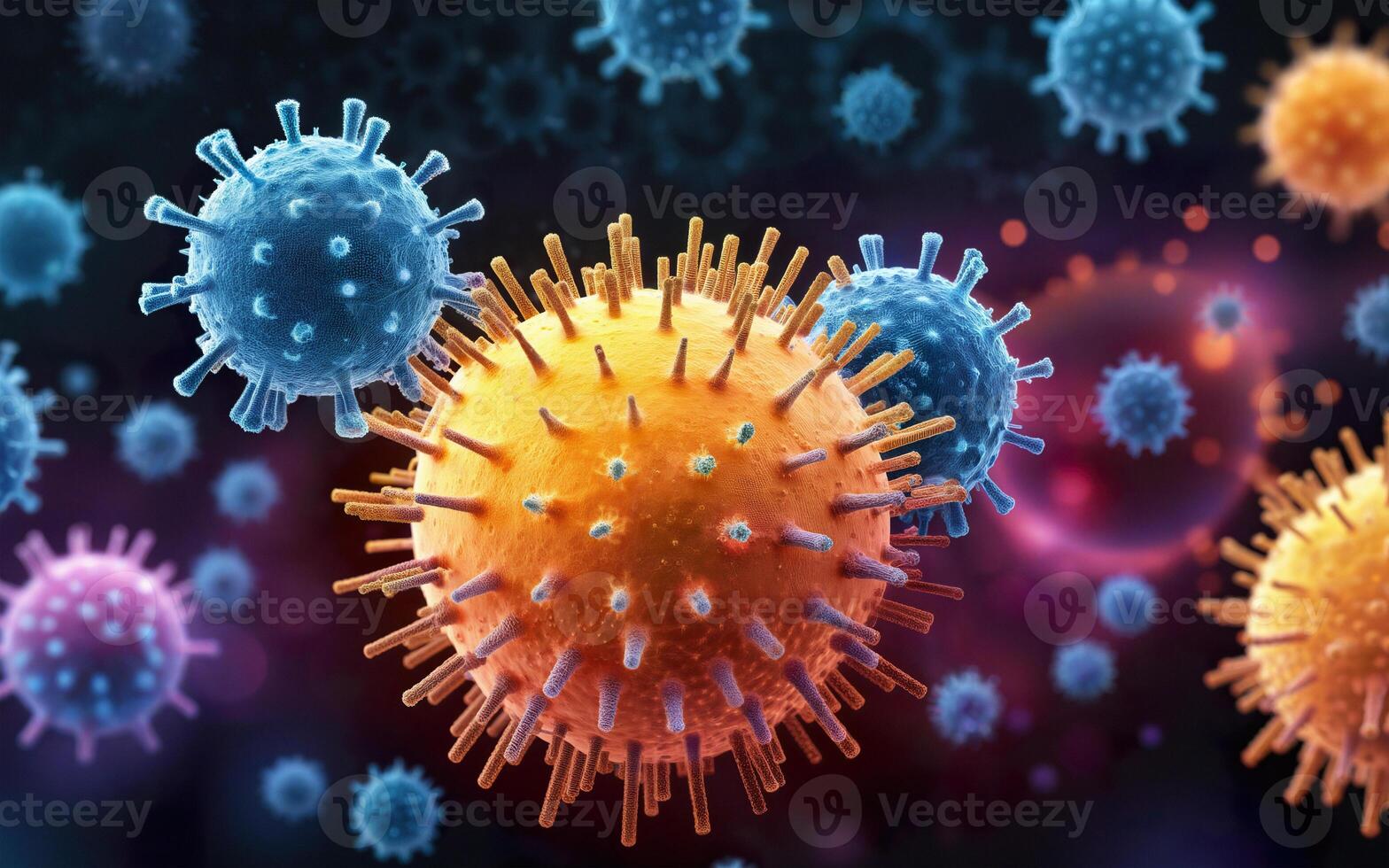 viral infection outbreak, rotavirus, virus molecules, microscopic view, close-up photo