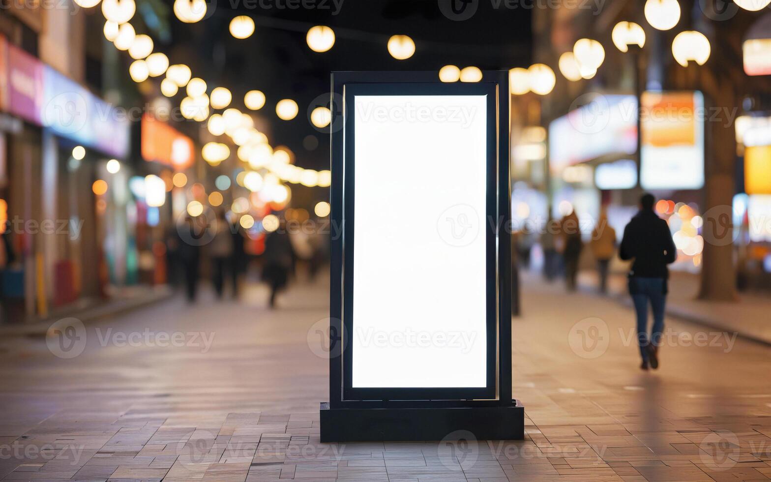 mockup of blank street billboard, banner, poster, bokeh background photo