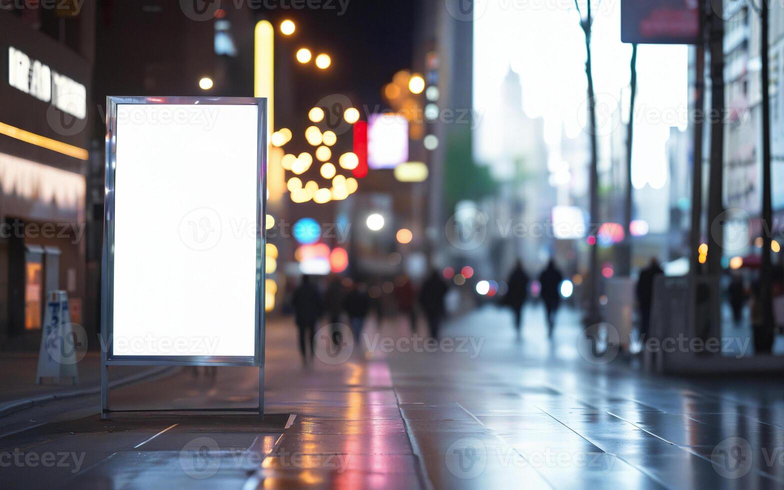 mockup of empty street billboard, banner, poster, blurred bokeh background photo
