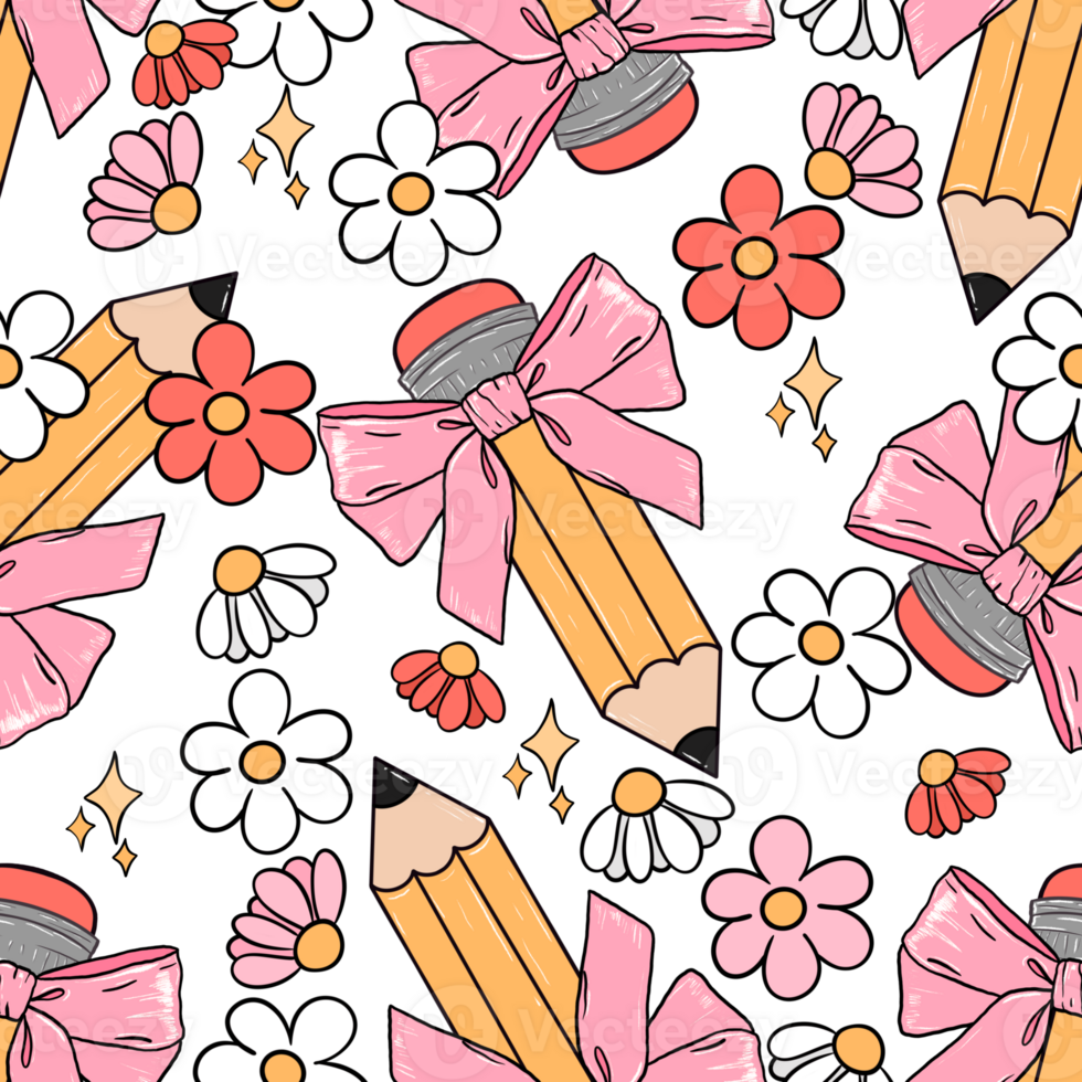 Cute pencil seamless pattern, Retro back to school seamless file, Trendy teacher, Education printable repeat digital paper background png