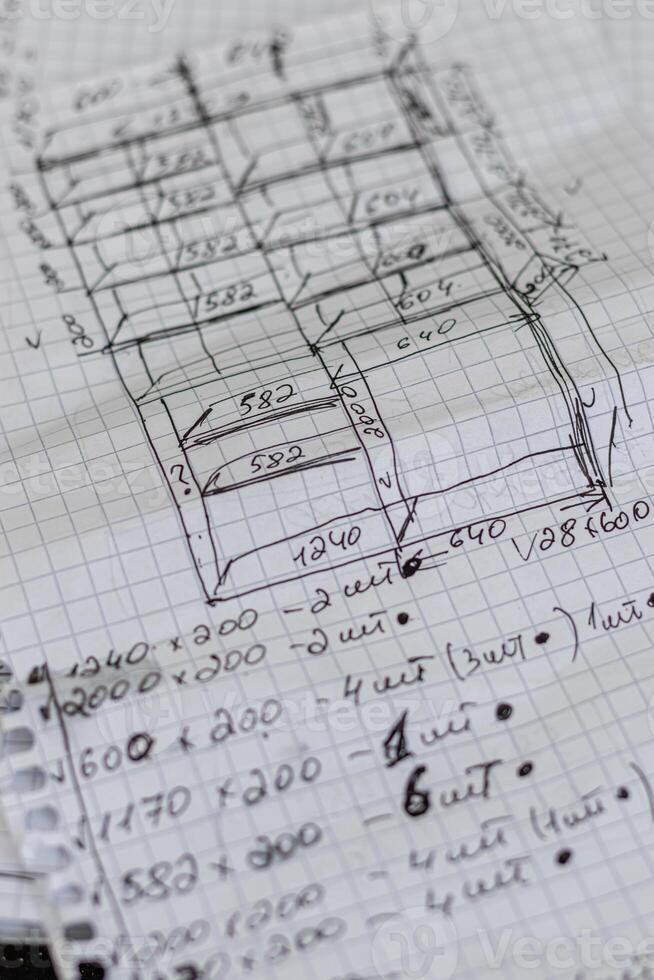 cabinet drawing on a sheet of paper from a notebook photo