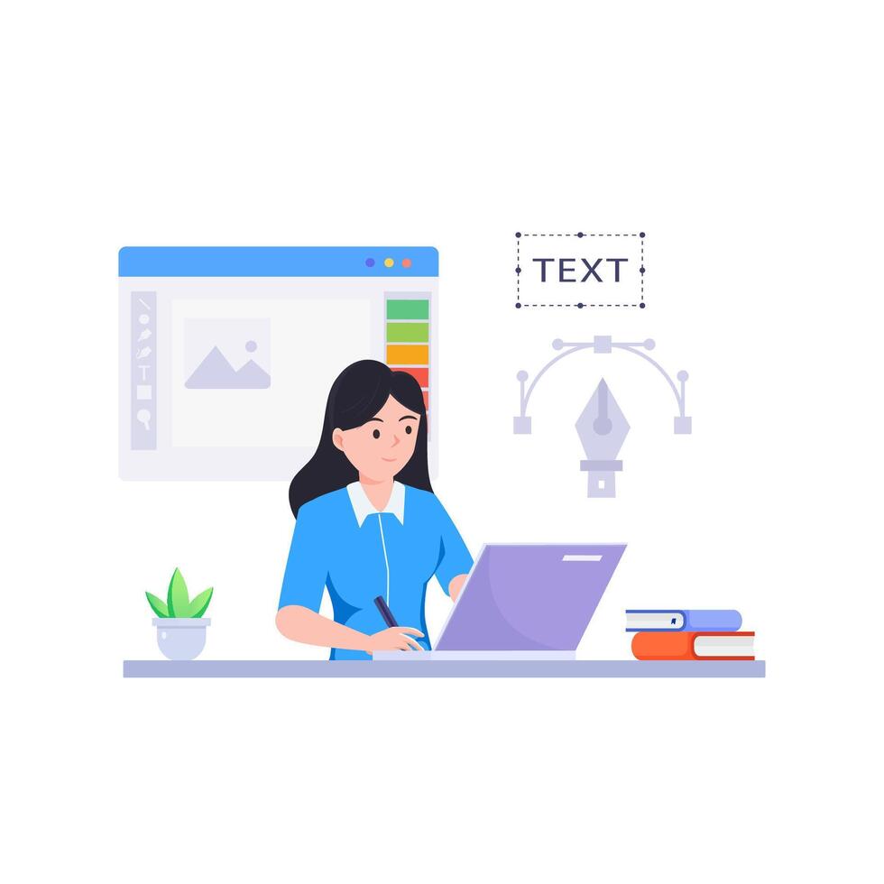 Graphic designer work on desk illustration. vector