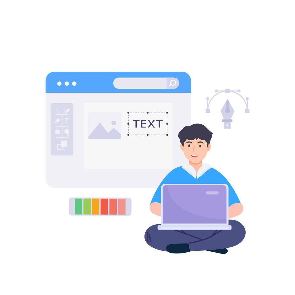 Graphic designer work on desk illustration. vector