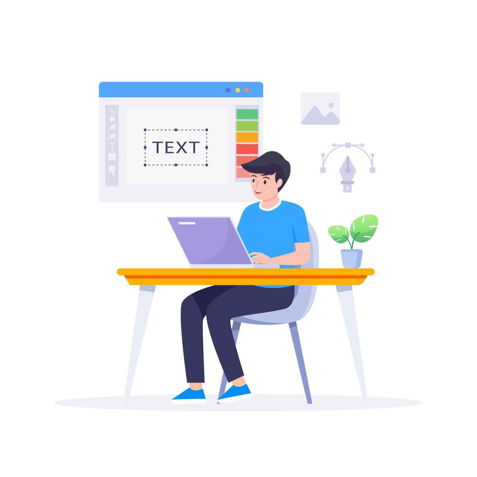 Graphic designer work on desk illustration. vector