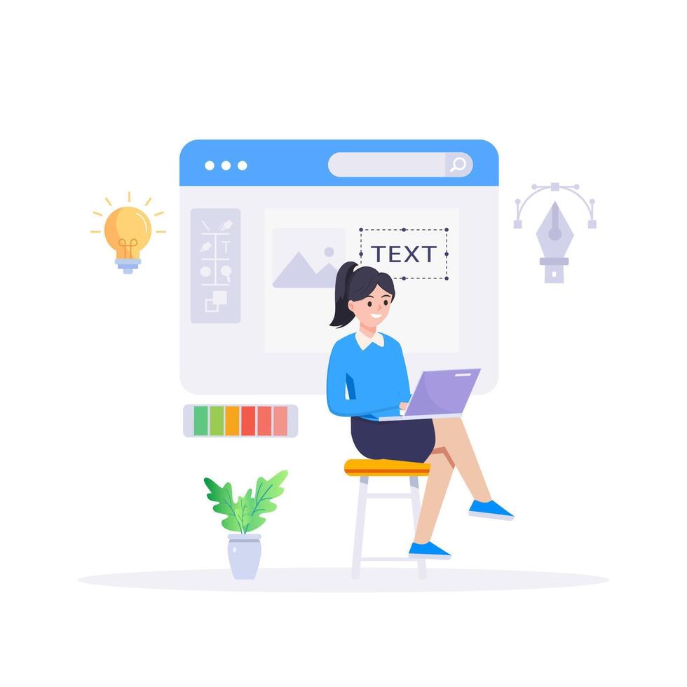 Graphic designer work on desk illustration. vector