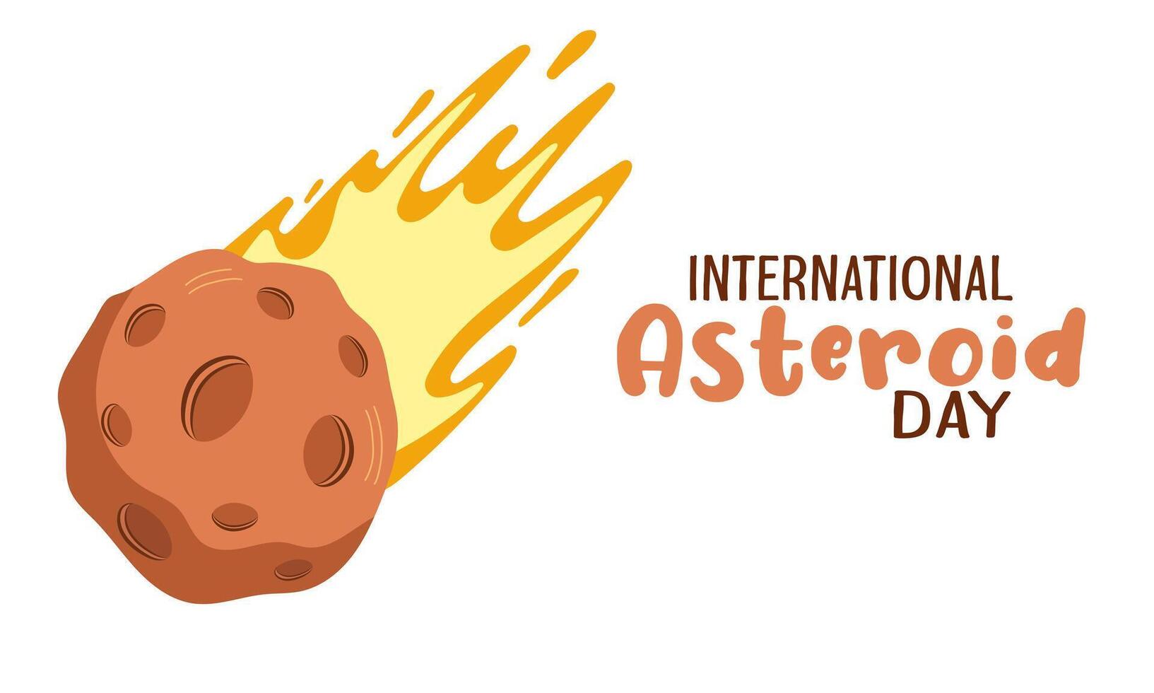 International asteroid day holiday poster. Meteorite with fire and lettering isolated on white background. Holiday banner. Flat design. vector