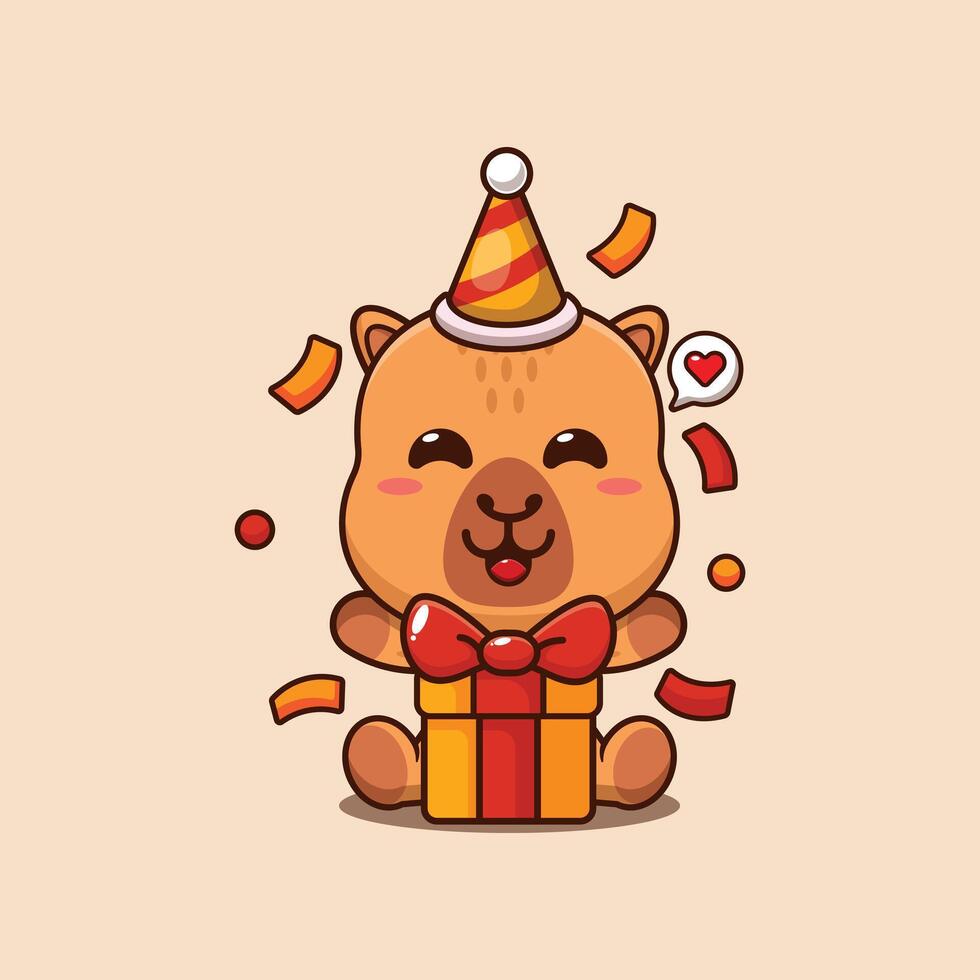 Cute capybara in birthday party cartoon illustration vector