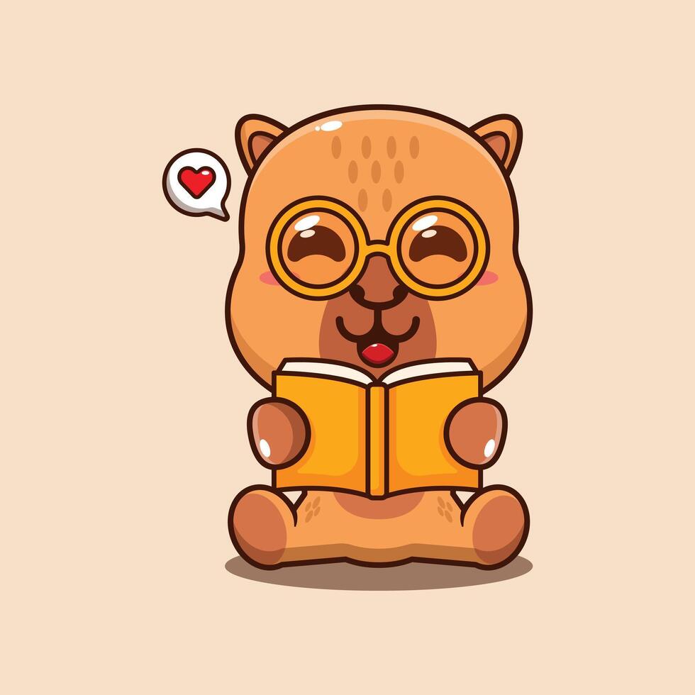 Cute capybara reading a book cartoon illustration vector