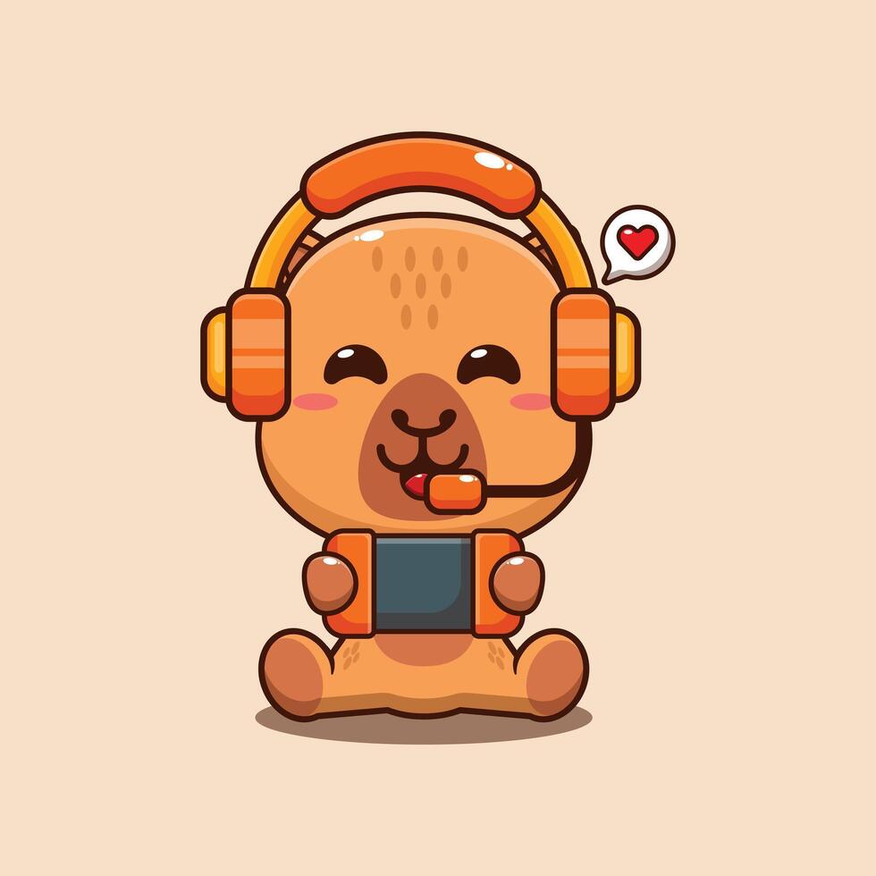 Cute capybara play a game cartoon illustration vector