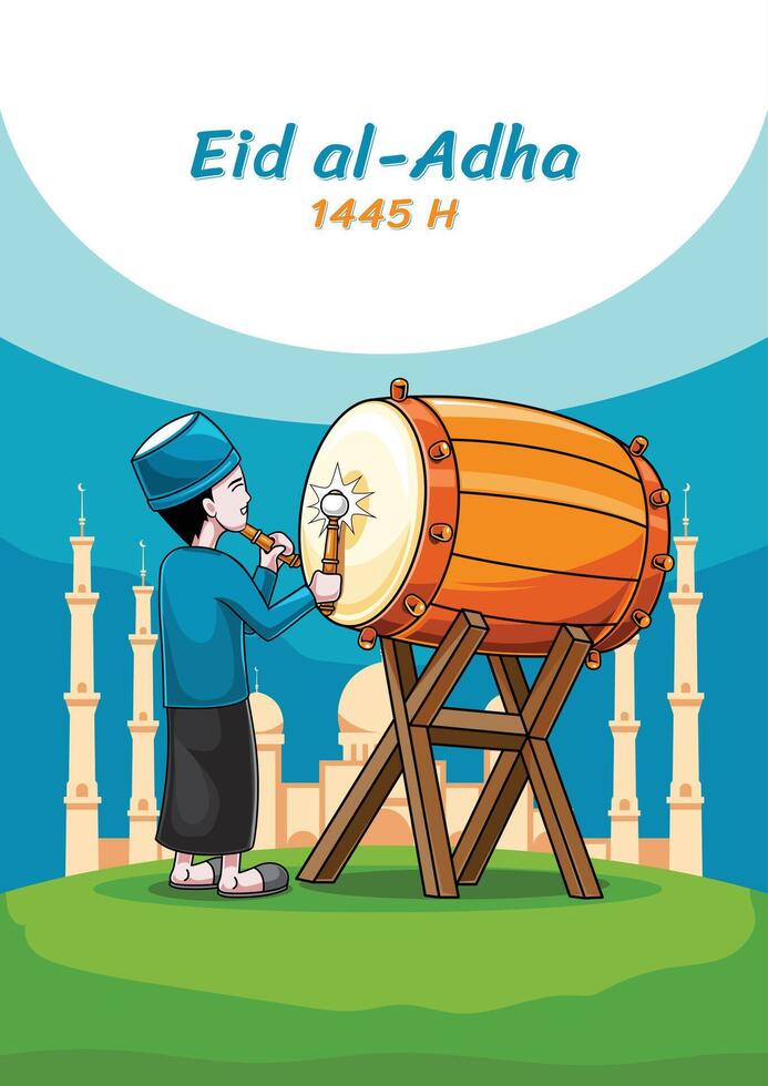 Eid Al adha Flyer Template with Drummer illustration vector