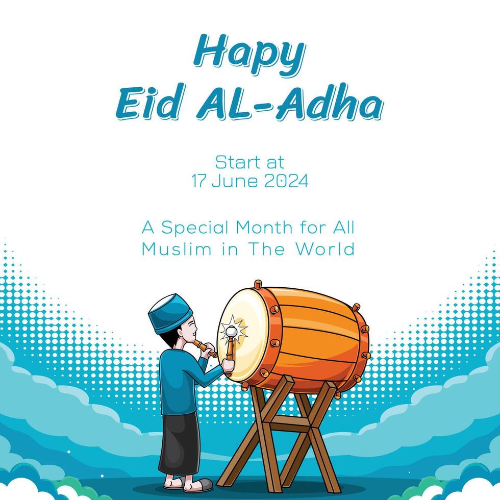 Islamic background with a drummer illustration and calligraphy vector