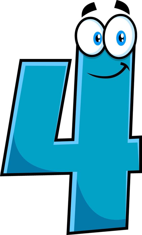 Funny Blue Number Four 4 Cartoon Character vector