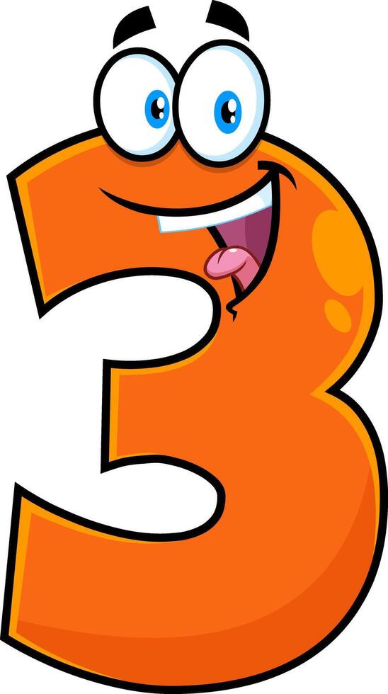 Funny Orange Number Three 3 Cartoon Character vector