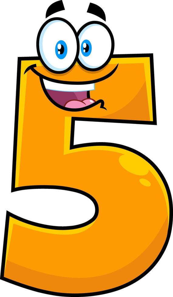 Funny Orange Number Five 5 Cartoon Character vector