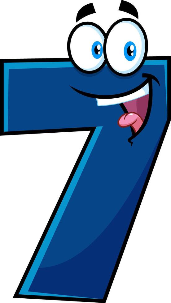 Funny Blue Number Seven 7 Cartoon Character vector