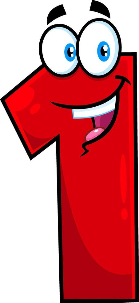 Funny Red Number One 1 Cartoon Character vector