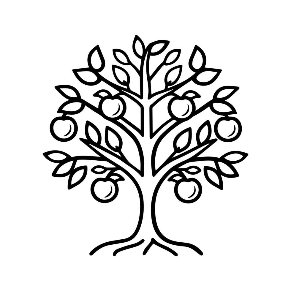 Apple Tree logo or modern line icon. line art and icon design with bold outline. Black and white Pixel Perfect minimalistic symbol isolate white background. Creative logotype vector
