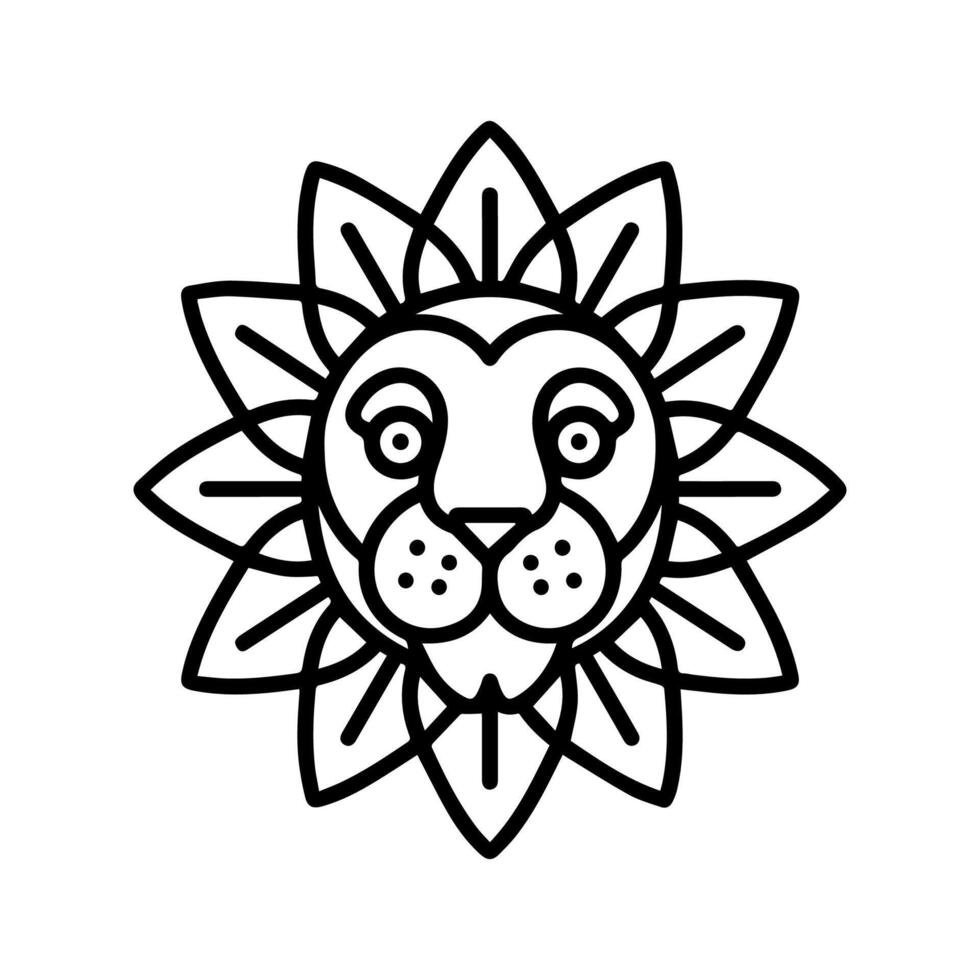 Lion Flower logo or modern line icon. line art and icon design with bold outline. Black and white Pixel Perfect minimalistic symbol isolate white background. Creative logotype vector