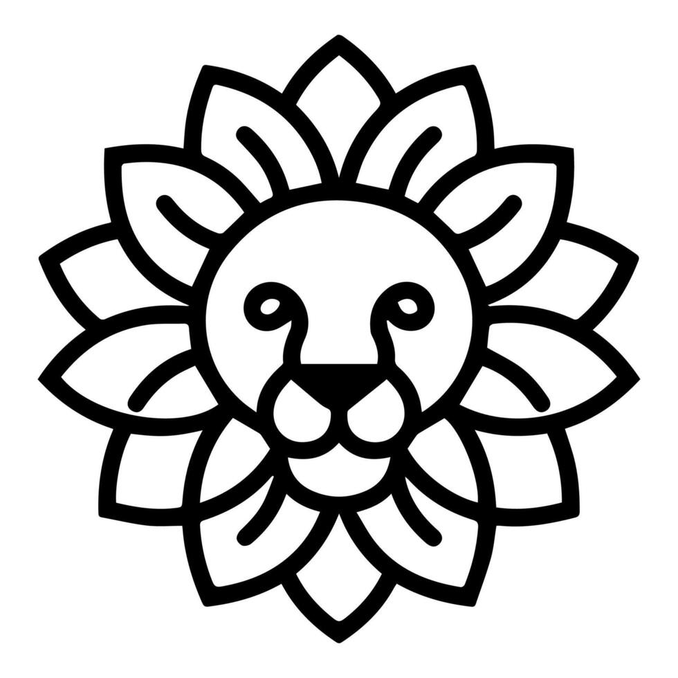 Lion Flower logo or modern line icon. line art and icon design with bold outline. Black and white Pixel Perfect minimalistic symbol isolate white background. Creative logotype vector