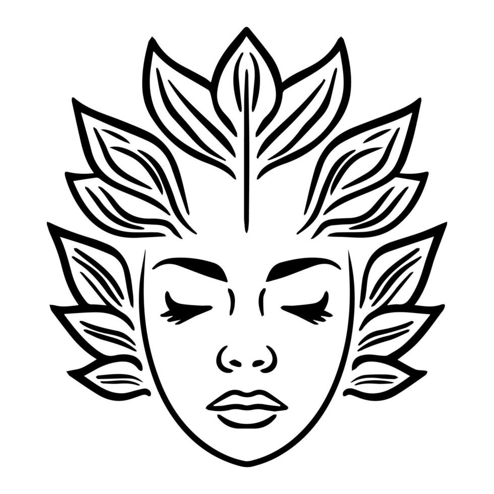 Mother Nature Face logo or modern line icon. line art and icon design with bold outline. Black and white Pixel Perfect minimalistic symbol isolate white background. Creative logotype vector