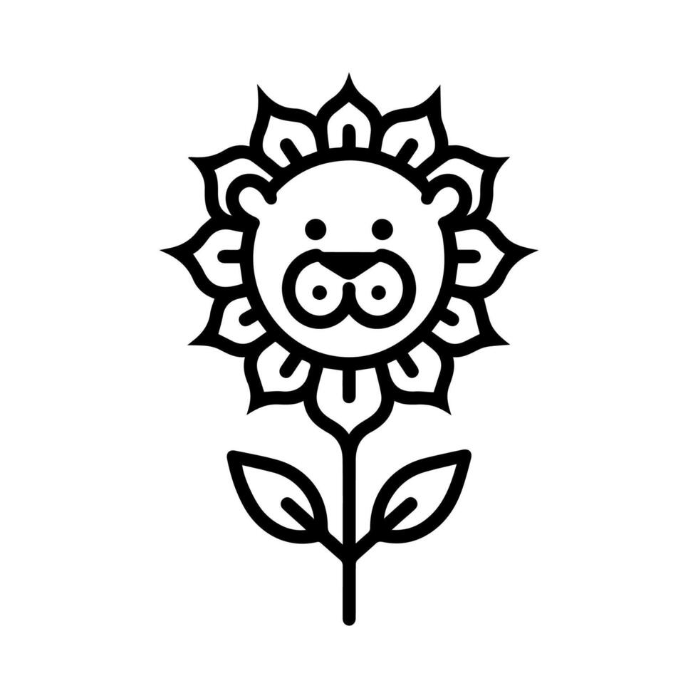 Lion Flower logo or modern line icon. line art and icon design with bold outline. Black and white Pixel Perfect minimalistic symbol isolate white background. Creative logotype vector