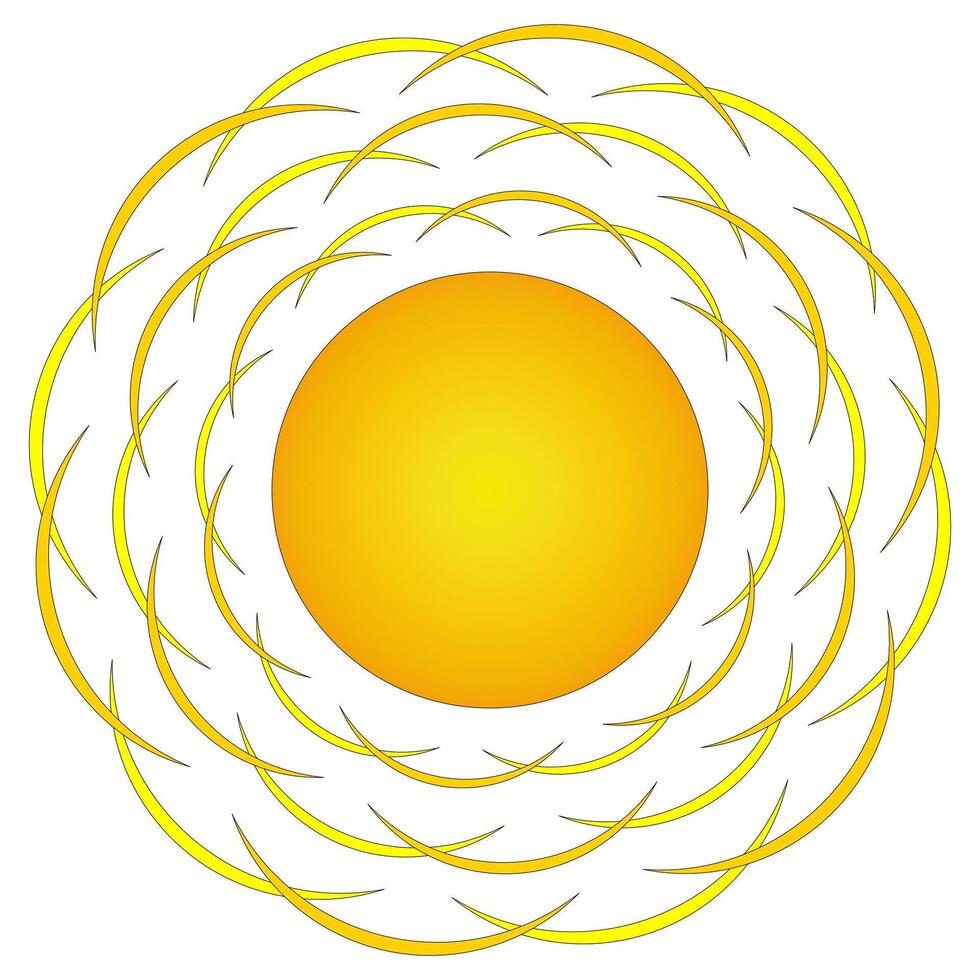 A vibrant illustration of a summer sun with golden rays in the shape of arcs, perfect for seasonal designs and summer themes. vector