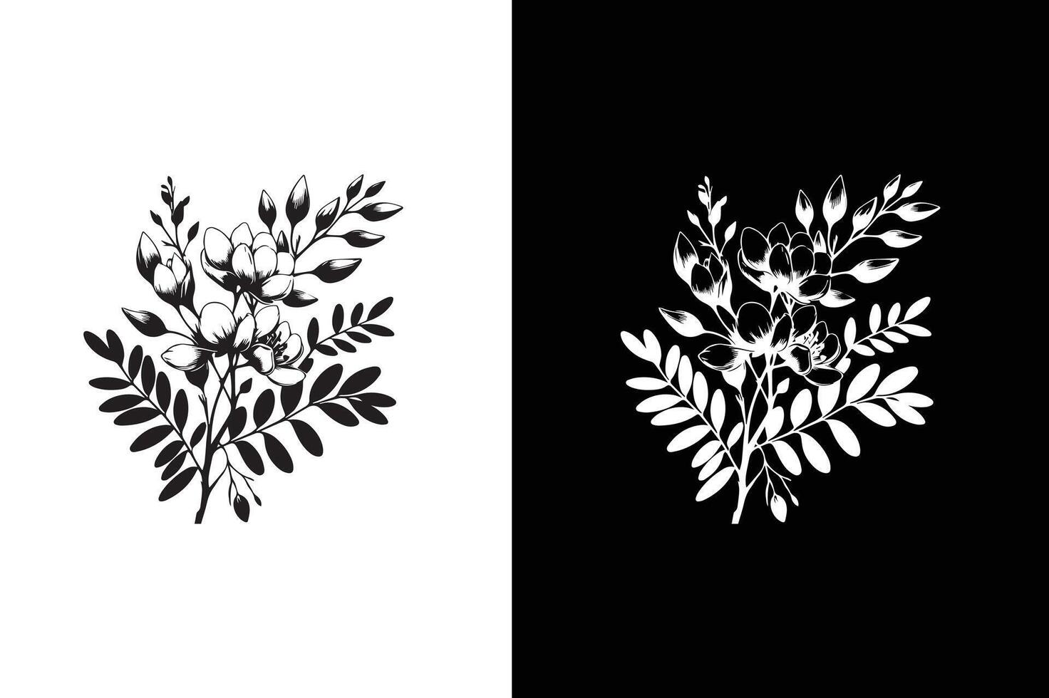 Flat Acacia flower icon illustration white black background. vector