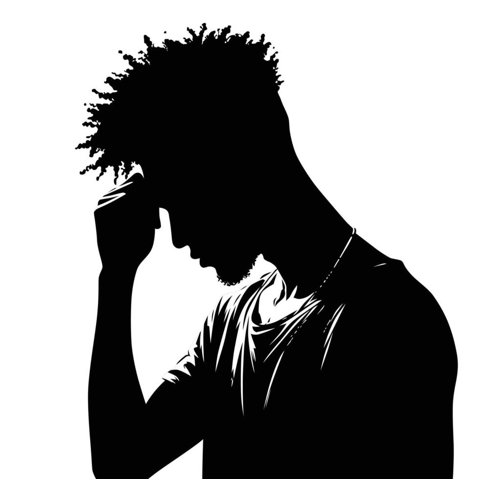 A minimalist black and white silhouette of a man's side profile vector
